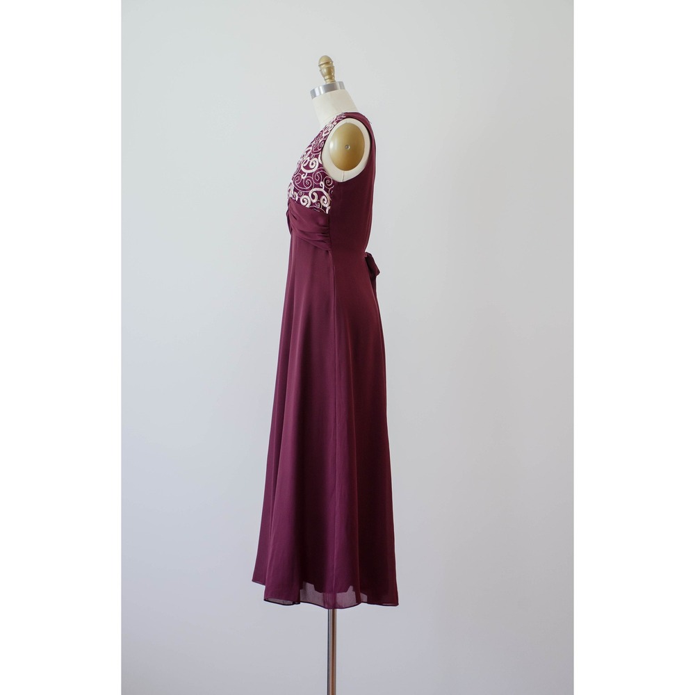 90s y2k vintage dark red‎ burgundy gold embroidered bridesmaid dress gown - Picture 7 of 9